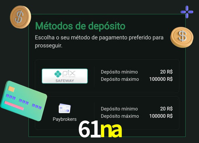 O cassino 61na oferece uma grande variedade de métodos de pagamento